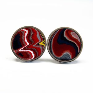 Red and black round abstract cufflinks.
