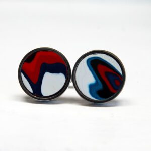 Colorful abstract pattern round earrings.
