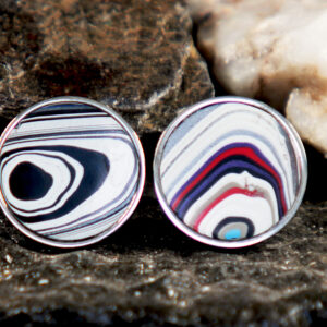 Fordite Cufflinks - 20mm x 2mm Thick - Silver Coated Titanium          (C-210)