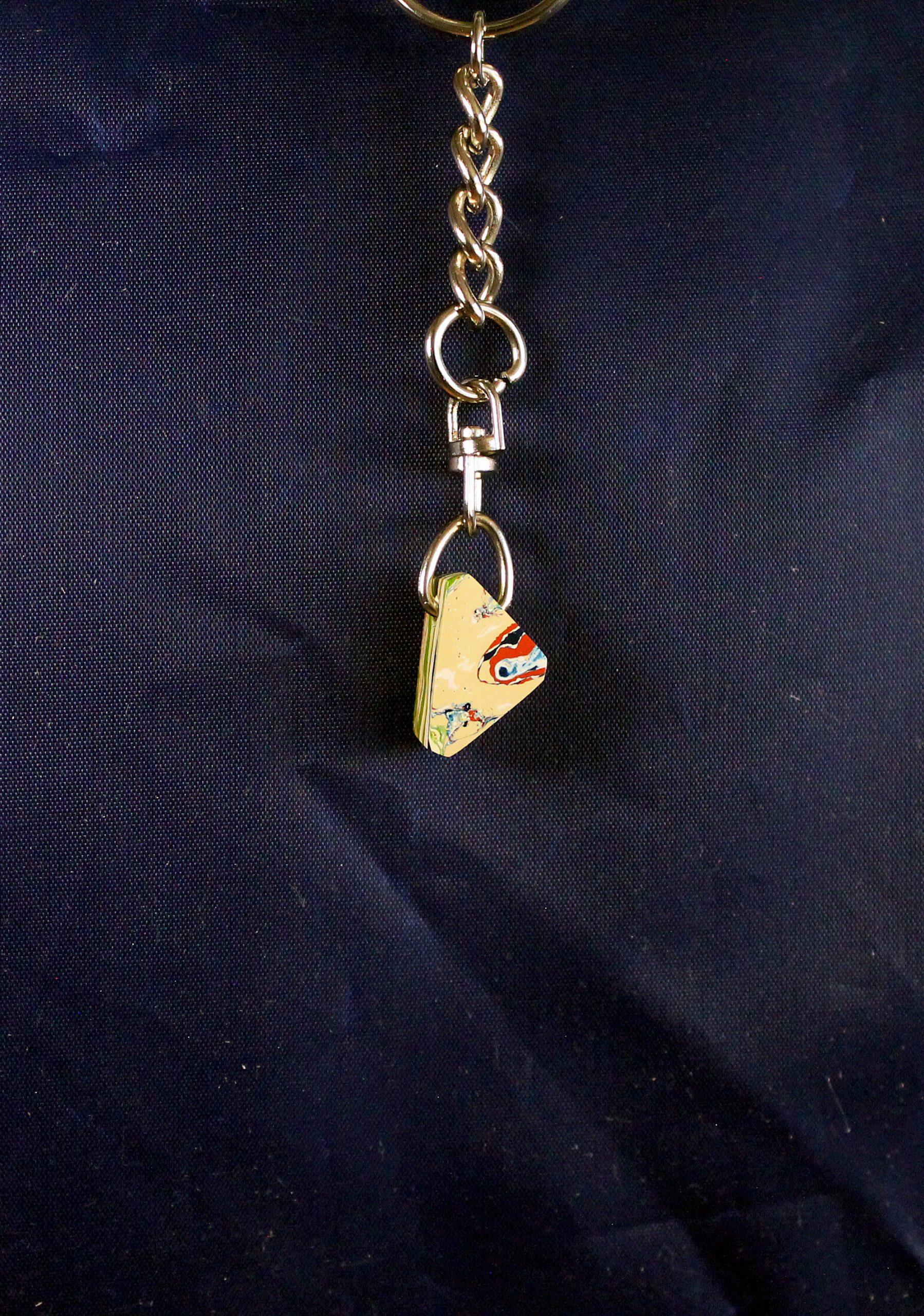 Keychain with small colorful book charm.
