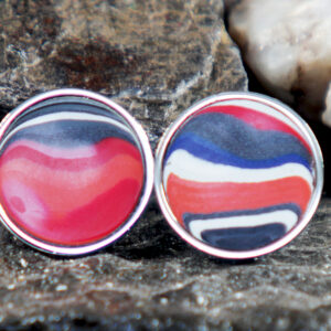 Fordite Cufflinks - 20mm x 2mm Thick - Silver Coated Titanium          (C-255)
