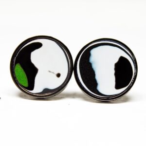 Abstract black and white circular earrings.