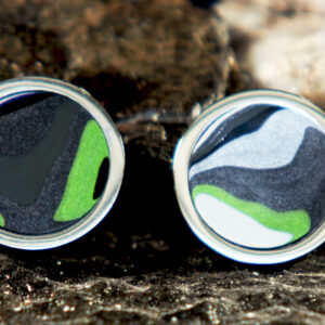 Fordite Cufflinks - 20mm x 4mm Thick - Silver Coated Titanium          (C-262)