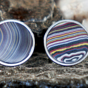 Fordite Cufflinks - Corvette Fordite - 20mm x 2mm Thick - Silver Coated Titanium          (C-264)