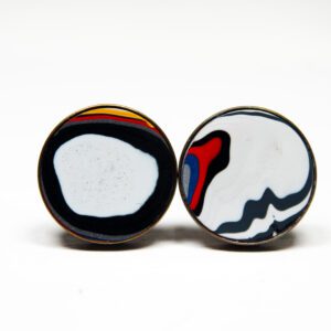 Round earrings with abstract colorful design.