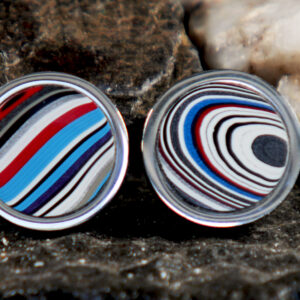 Fordite Cufflinks - 20mm x 4mm Thick - Silver Coated Titanium          (C-268)
