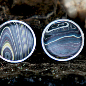 Fordite Cufflinks - Corvette Fordite - 18mm x 2mm Thick - Silver Coated Titanium          (296)
