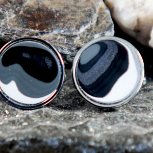 Fordite Cufflinks - 18mm x 2mm Thick - Silver Coated Titanium          (297)
