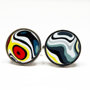 Colorful abstract design round cufflinks pair.