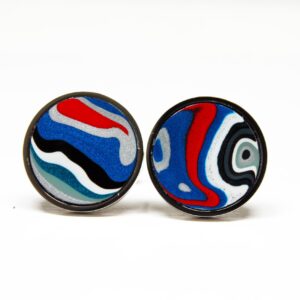 Colorful abstract design round earrings.