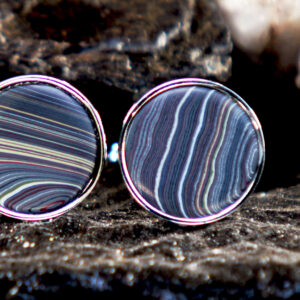 Fordite Cufflinks - Corvette Fordite - 16mm x 2mm Thick - Silver Coated Titanium          (305)