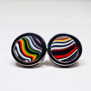 Colorful striped pattern round cufflinks.