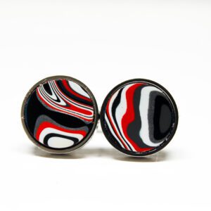 Red, black, white swirl pattern cufflinks.