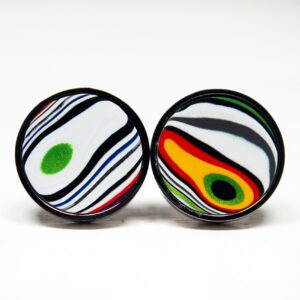 Colorful abstract swirl pattern earrings.