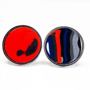 Red and striped circular button designs.