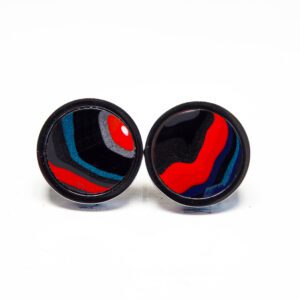 Colorful round earrings with abstract design.