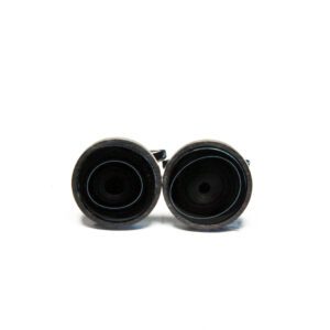 Black binoculars on a white background.