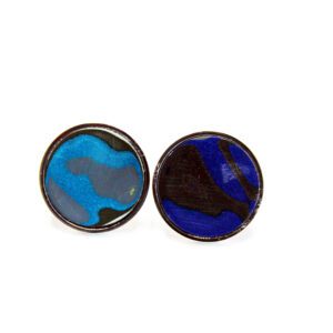 Blue and black round stud earrings.