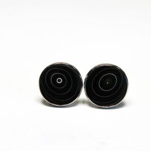 Black round target design earrings.