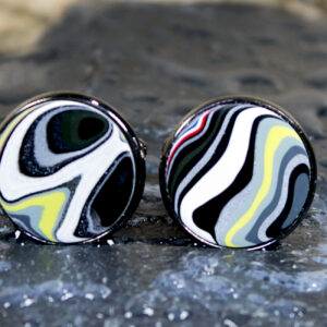 Fordite Cufflinks - 18mm - Black Coated Brass - 1 mm Thick  (C-494)