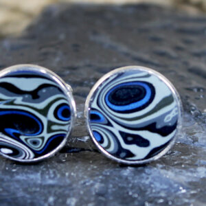 Fordite Cufflinks - 18mm - Silver Colored Brass - 1 mm Thick  (C-506)