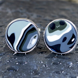 Fordite Cufflinks - 18mm - Silver Colored Brass - 1 mm Thick  (C-507)