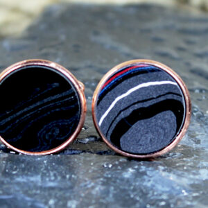 Fordite Cufflinks - 18mm x 1mm Thick - Rose Gold Colored Brass          (C-508)