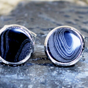 Fordite Cufflinks - 16mm - Silver Colored Titanium - 5 mm Thick  (C-335)
