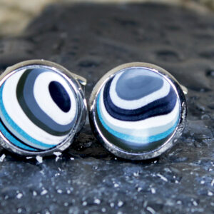 Fordite Cufflinks - 16mm - Silver Colored Titanium - 5 mm Thick  (C-387)
