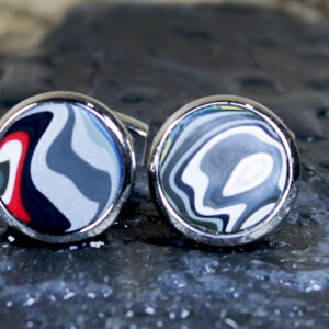 Fordite Cufflinks - 16mm - Silver Colored Titanium - 5 mm Thick  (C-392)