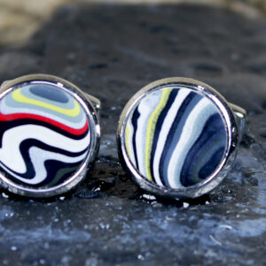 Fordite Cufflinks - 16mm - Silver Colored Titanium - 5 mm Thick  (C-444)