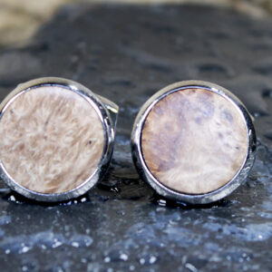 Fordite Cufflinks-Amboyna Wood-16mm-Silver Colored Titanium-5 mm Thick  (C-488)