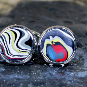 Fordite Cufflinks - 16mm - Silver Colored Titanium - 5 mm Thick  (C-517)