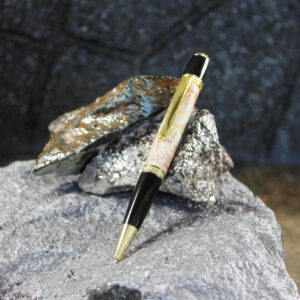 Resin and Confetti Pen - Gold/Black/Pinkish     (P-030)