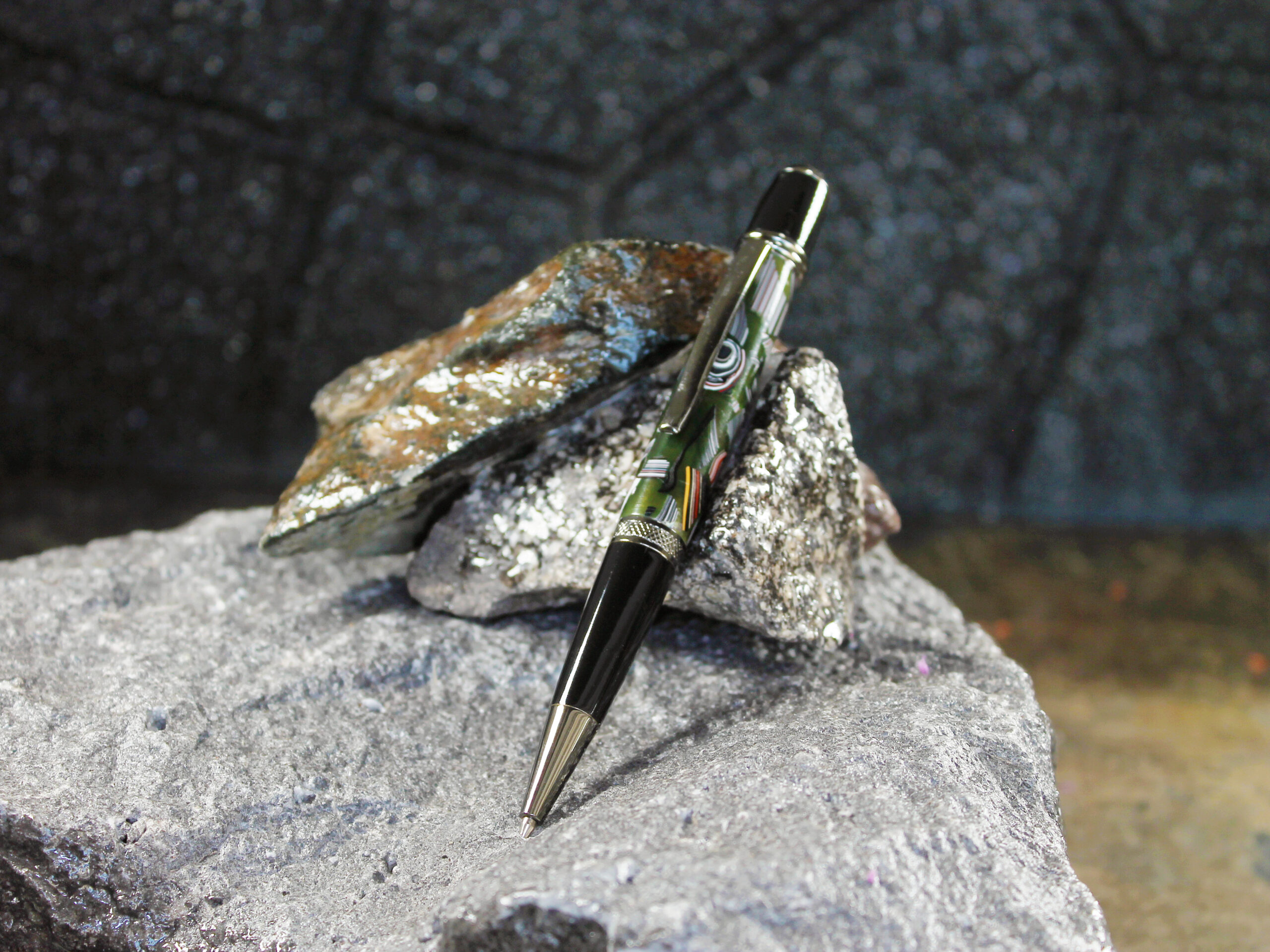 Fordite and Resin Pen - Gun Metal/Black/Green (P-031)