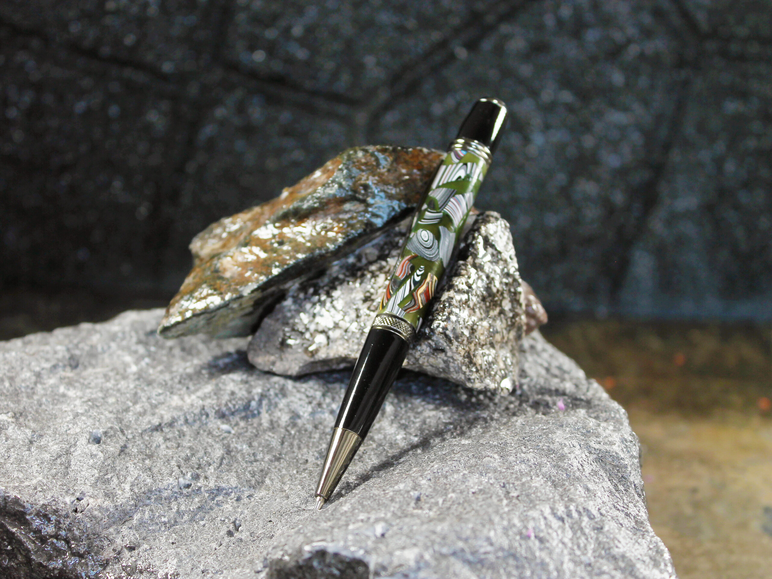 Fordite and Resin Pen - Gun Metal/Black/Green (P-031) - Image 4