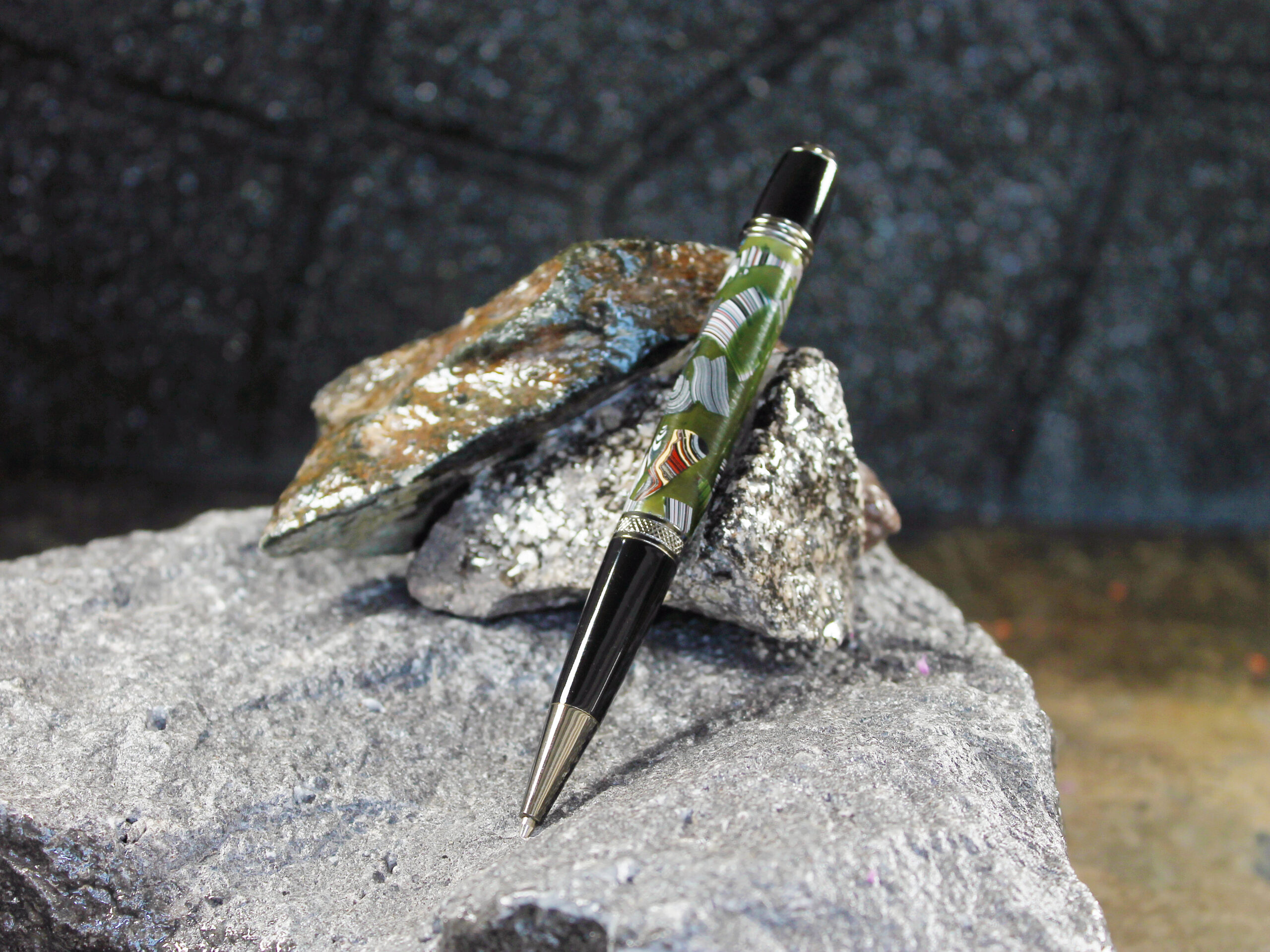 Fordite and Resin Pen - Gun Metal/Black/Green (P-031) - Image 2