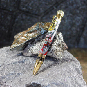 Fordite and Resin Pen - Golf Themed - Gold/Red/White     (P-033)