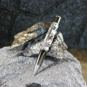 Corvette Fordite and Resin Pen - Thick Barrel - Gun Metal/Chrome/ White     (P-039)