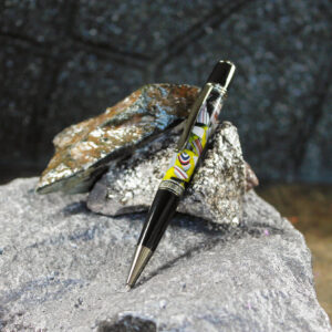 Fordite and Resin Pen - Gun Metal/Black/Yellow and Black     (P-040)