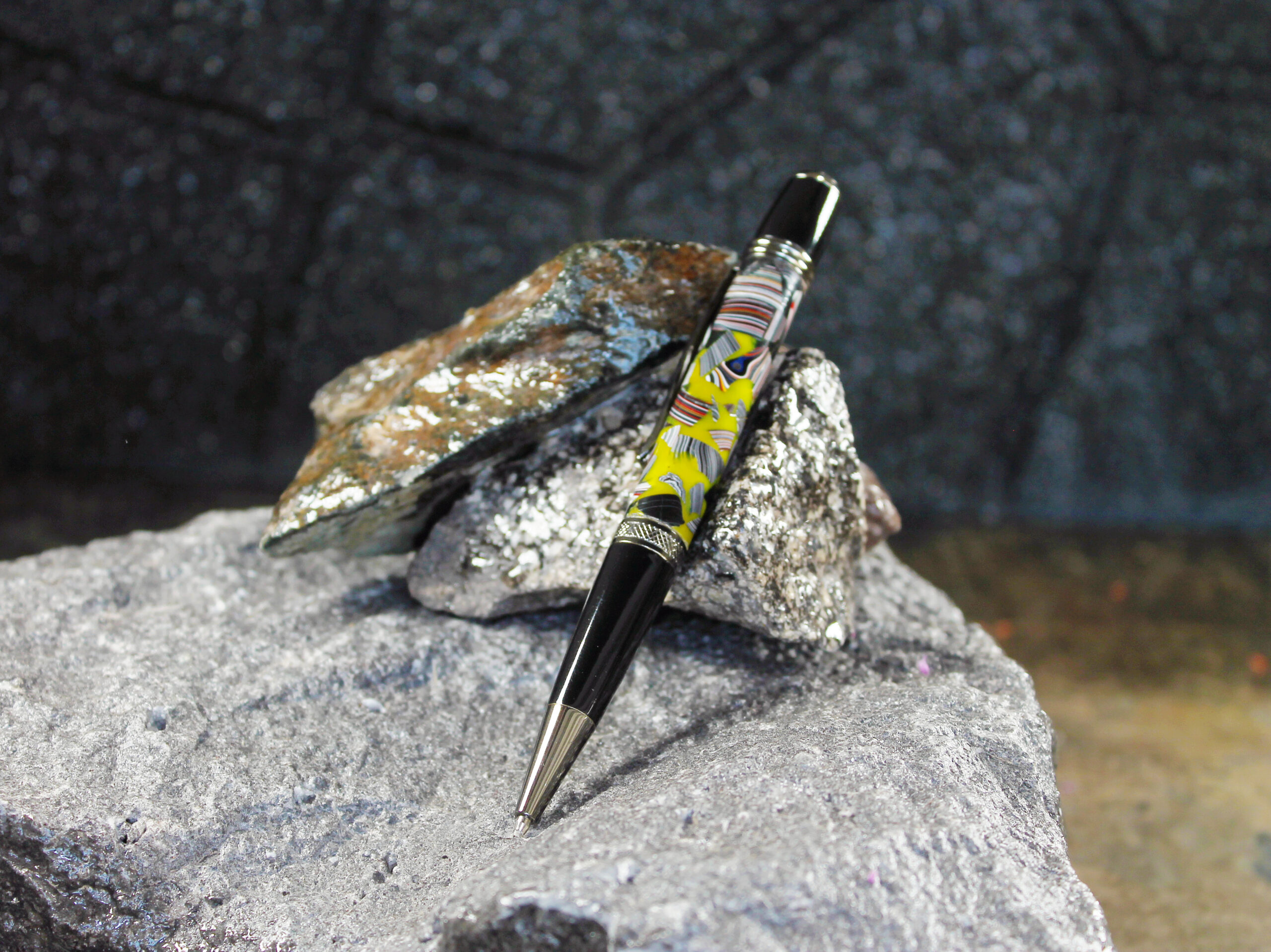 Fordite and Resin Pen - Gun Metal/Black/Yellow and Black (P-040) - Image 4