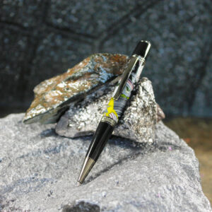 Fordite and Resin Pen - Gun Metal/Black/Yellow and Black     (P-043)