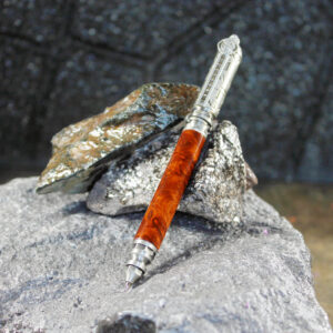 Cocobolo Cross Cut Pen - Firefighter Themed - Pewter/ Dark Brown     (P-066)