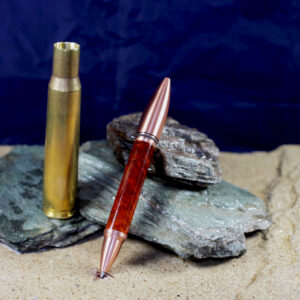Red Amboyna Pen - Housed in a 50-Caliber Shell - Brass/Pink/Brown       (P-078)