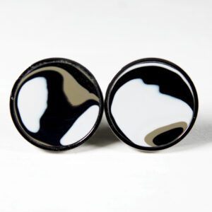 Black and white round abstract earrings.