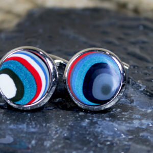 Fordite Cufflinks - 16mm - Silver Colored Titanium - 5 mm Thick  (C-250)