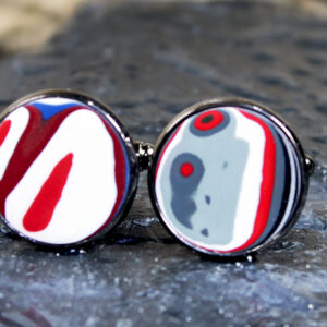 Fordite Cufflinks - 18mm - Black Coated Brass - 1 mm Thick  (C-498)