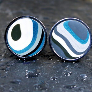 Fordite Cufflinks - 18mm - Silver Colored Titanium - 2 mm Thick  (C-354)