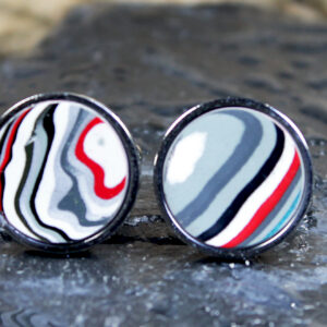 Fordite Cufflinks - 18mm - Silver Colored Titanium - 2 mm Thick  (C-461)