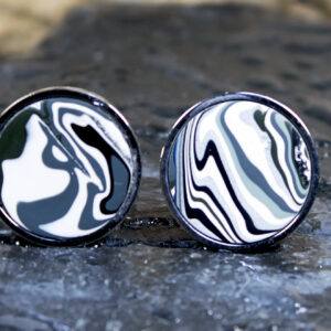 Fordite Cufflinks - 18mm - Silver Colored Titanium - 2 mm Thick  (C-482)